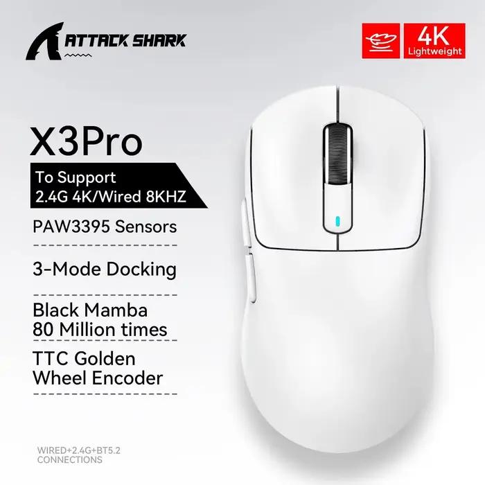 Attaque Shark X3 X3Pro souris de jeu sans fil 26K DPI PAW3395 capteur Tri-Mode 8K taux d'orientation Ultra-léger Programmable Butto