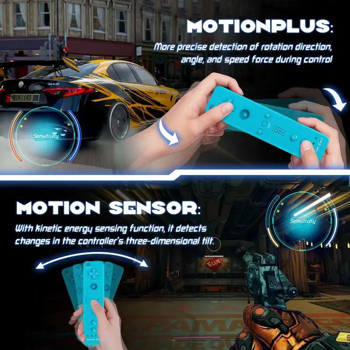 Manette Motion Plus 2 en 1 pour Nintendo Wii/Wii U/Wii Mini avec coque en silicone et sangle compatible