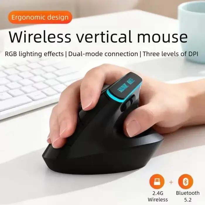 Warvank VM1 bouton de basse souris de jeu verticale sans fil ergonomique éclairage rvb TYPE-C charge Bluetooth