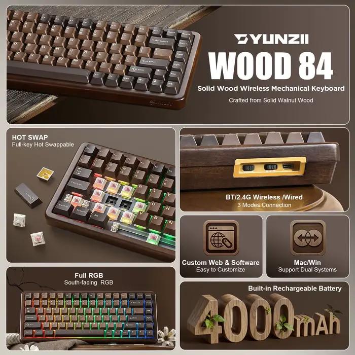 Clavier mécanique sans fil YUNZII WOOD84