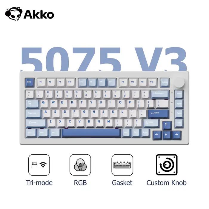 Akko 5075 V3 clavier 75% ANSI-US avec Volume échangeable à chaud rvb USB type-c filaire/2.4g et BT5.0