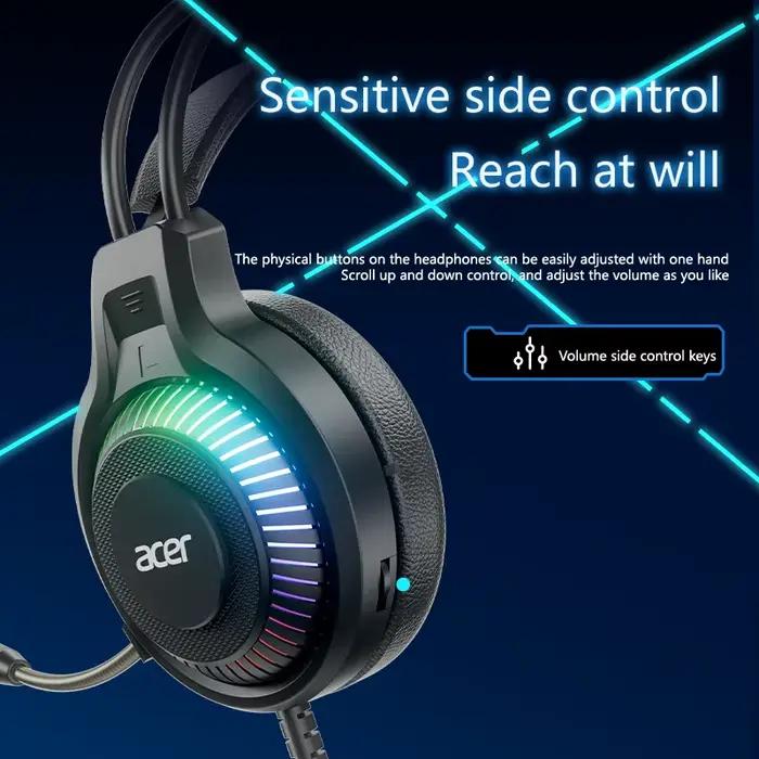 Acer casque de jeu avec micro 7.1 stéréo virtuel Surround lumière LED basse écouteurs casques Gamer pour ordinateur PC