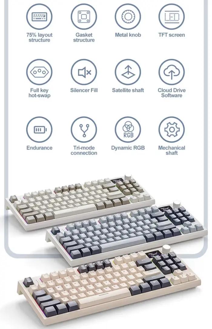 Clavier mécanique sans fil français Hot Swap 87 touches 75% disposition espagnol russe coréen arabe
