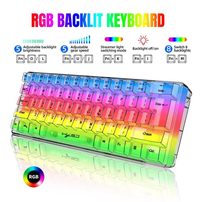 HXSJ 60% clavier de jeu Transparent filaire