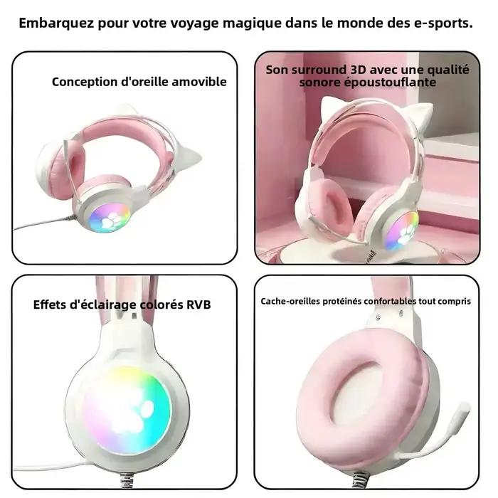 Casque de jeu SOYTO avec oreilles de chat mignonnes