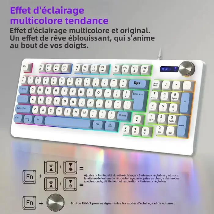 Clavier de jeu filaire rétroéclairé RGB à 93 touches avec bouton multifonction