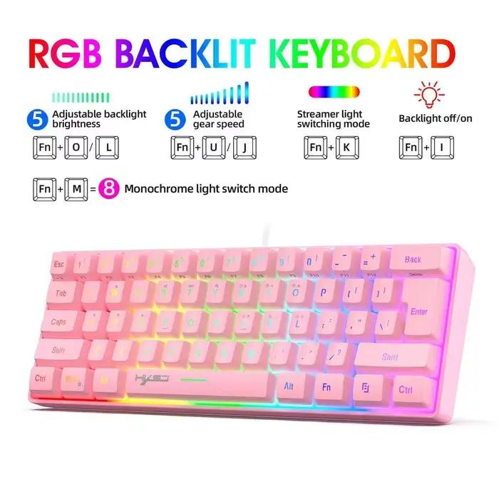 Clavier de jeu RVB rose 60% - Compact 61 touches