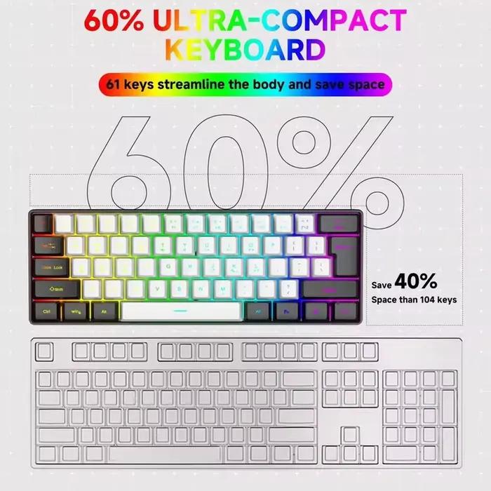 Clavier mécanique filaire pour jeux 60% avec rétroéclairage RGB