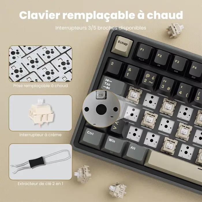 RK ROYAL KLUDGE R98Pro Clavier mécanique AZERTY français 98 touches