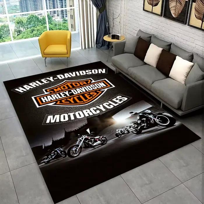 Tapis rétro H-Harleys Racing Moto pour salon, chambre à coucher, bureau, salle de jeux, hôtel, campement, voyage, prière, extérieur, pique-nique, intérieur, antidérapant, polyester, dessin animé, lavage en machine