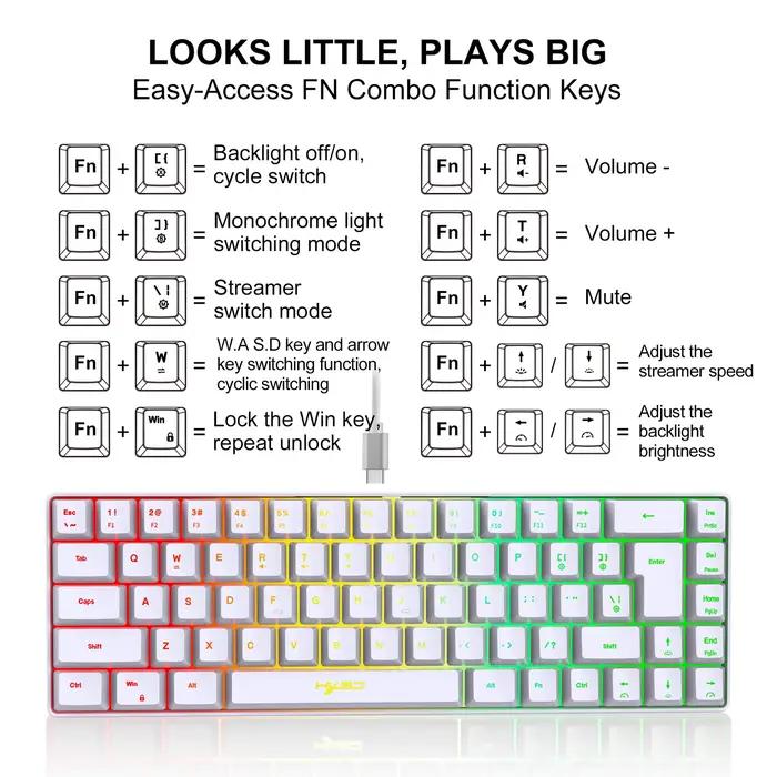 60% clavier filaire Compact 68 touches rétro-éclairage rvb petit ordinateur de bureau Portable