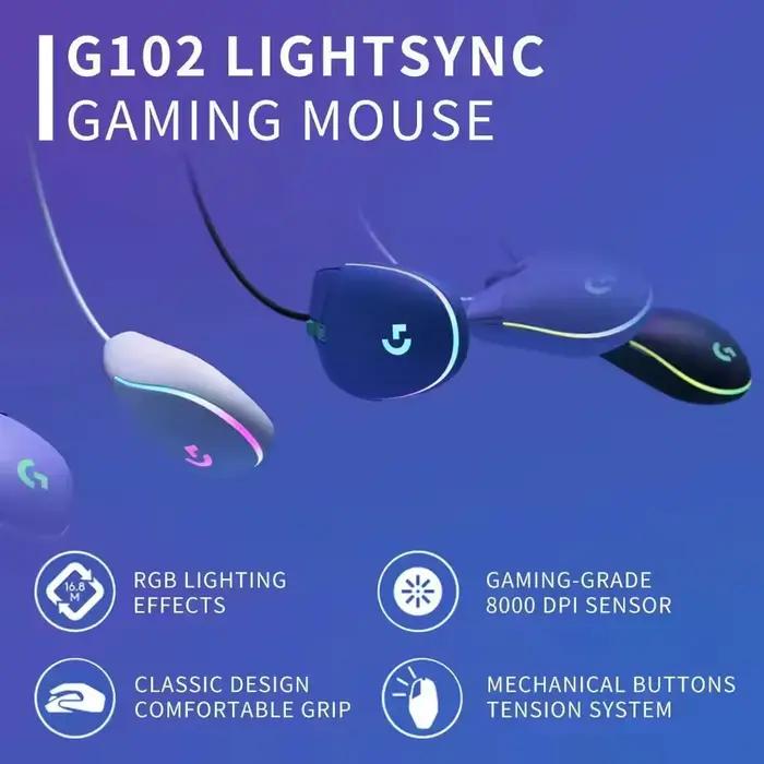 Souris de jeu filaire Logitech G102 LIGHTSYNC RGB 8000 DPI 6 boutons programmables pour PC portable E-Sports