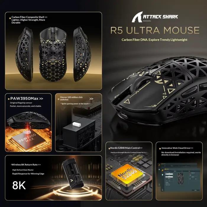 Souris de jeu sans fil haut de gamme ATTACK SHARK R5 ULTRA