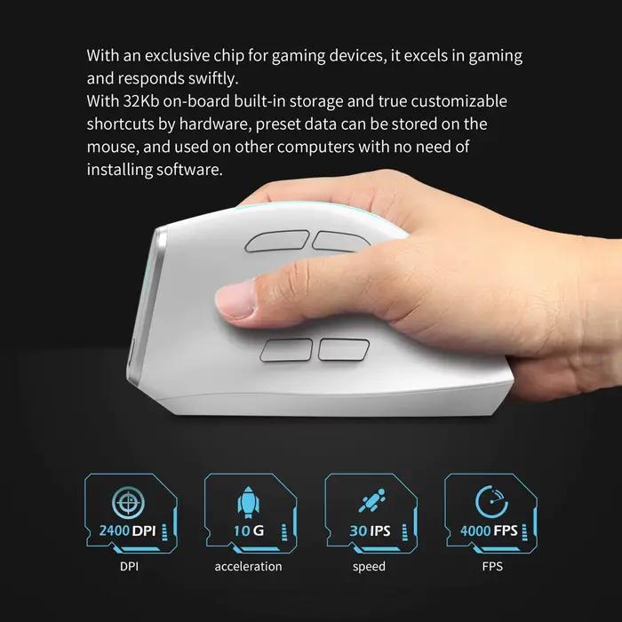 ZELOTES F36 souris verticale 2.4G Bluetooth ergonomique 4000DPI 8 boutons muets programmation