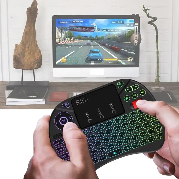 Rii X8 2.4 GHz sans fil russe/anglais/français/espagnol télécommande clavier avec pavé tactile rétro-éclairé pour Android TV Box Pc