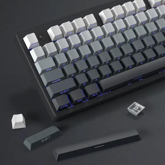 KBDiy 133 touches dégradé gris PBT Double injection Keycap impression latérale brillant à travers