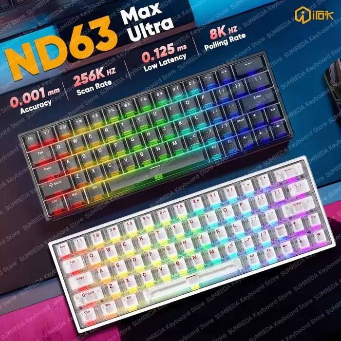 IROK ND63 Max ND63 Ultra ND68 Pro clavier mécanique magnétique de jeu 60% disposition RT0.001mm 8K 0.125ms clavier de joueur filaire retard