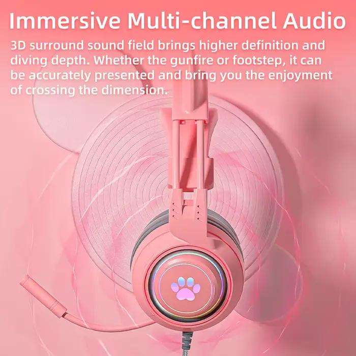 Casque de jeu rose pour PC