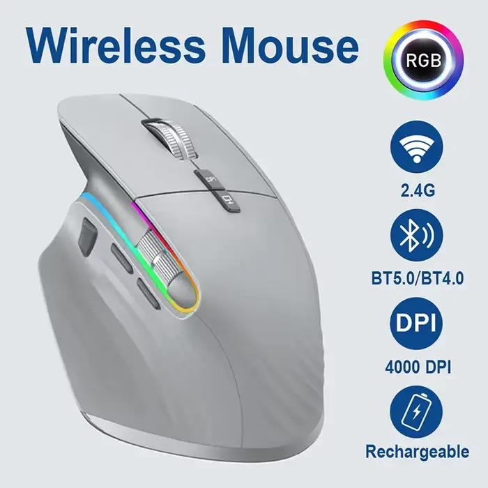 Souris ergonomique sans fil 2.4G RGB Bluetooth rechargeable pour jeux sur ordinateur et usage bureautique - Design confortable