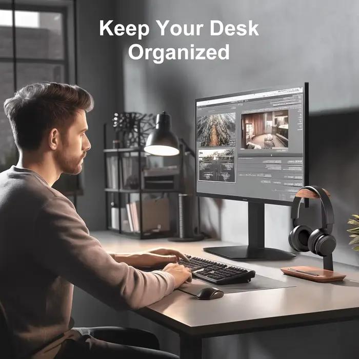 Support pour casque, support en bois pour casque de bureau