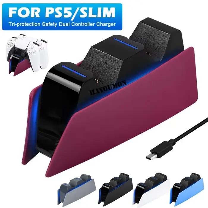 Station de chargement pour contrôleur PS5 avec indicateur LED pour charge rapide et sûre de deux contrôleurs PS5 en même temps en ABS robuste et disponible en cinq couleurs différentes pour personnalisation gaming