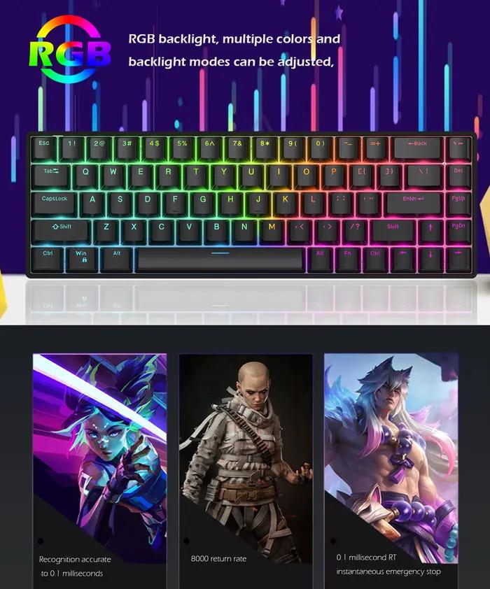 Raven68 Esports clavier à axe magnétique filaire monomode PBT Transparent Keycap 8K retour réglable Key68 clé jeu mécanique
