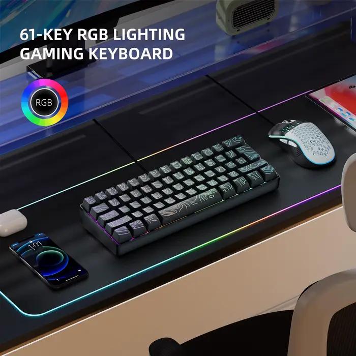 Clavier filaire pour ordinateur 61 touches USB RGB N clé Rollover Contour