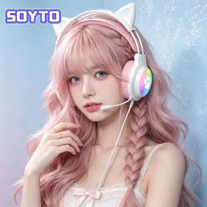 Casque de jeu SOYTO avec oreilles de chat mignonnes