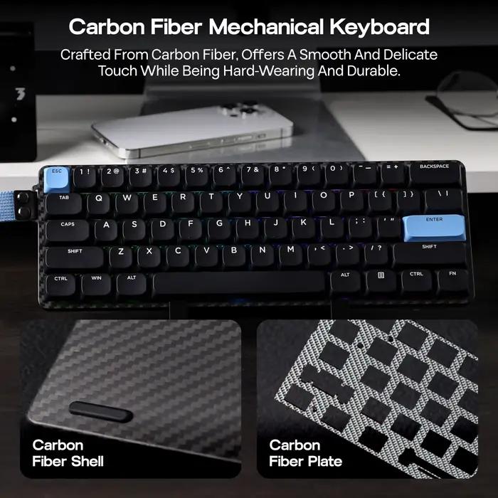 EPOMAKER Carbon60 60% QMK/VIA ANSI VIA filaire/Bluetooth 5.0/2.4GHz clavier mécanique Portable sans fil boîtier en Fiber de carbone
