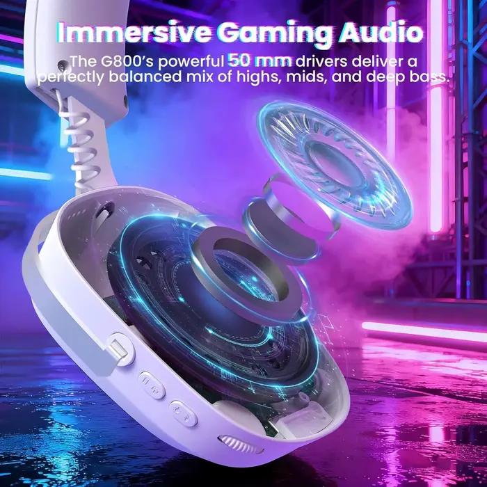 ATTACK SHARK G800 casque de jeu RGB sans fil: son Surround 7.1 pilotes 50mm-coussinets d'oreille en mousse à mémoire de