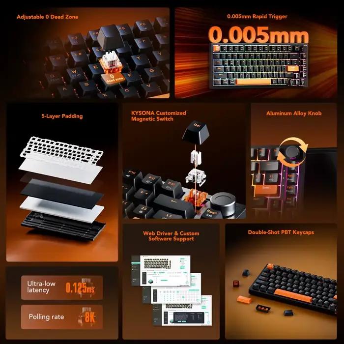 Clavier de jeu filaire KYSONA KM82 HE avec interrupteurs magnétiques