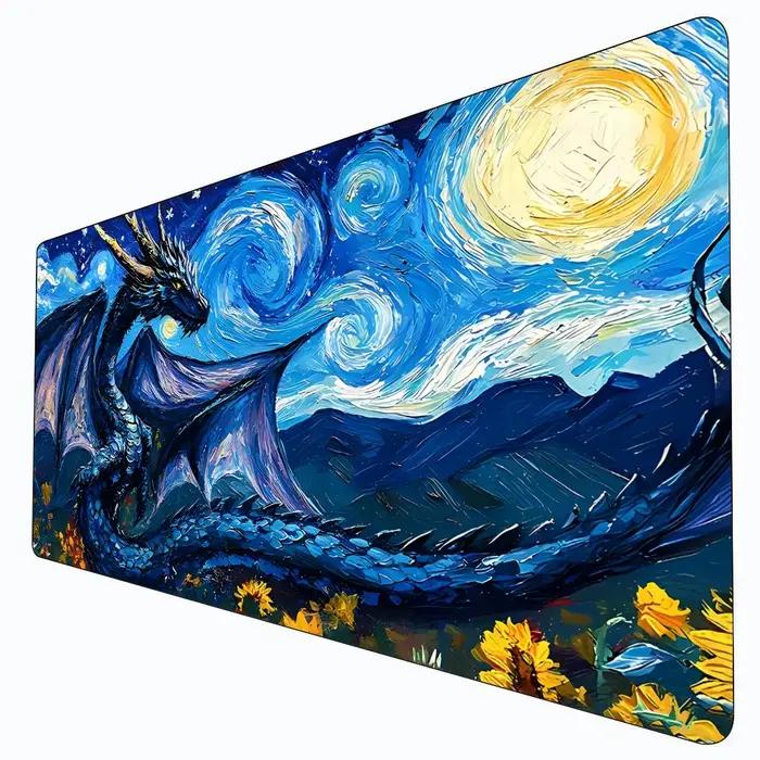 Tapis de jeu MTG style Van Gogh avec design de dragon géant
