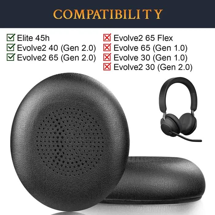 Oreillettes de remplacement pour Jabra Evolve2 65 (65MS 65UC USB)/Evolve2 40 (40UC 40MS USB)/Elite 45h