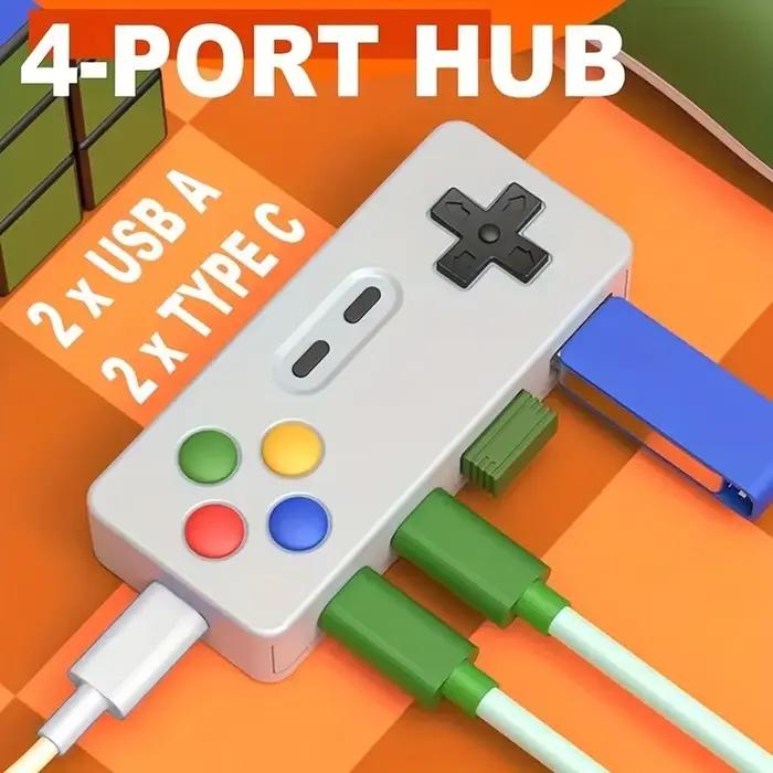 Adaptateur USB Type-C 4-en-1 FC&EC pour manette de jeu