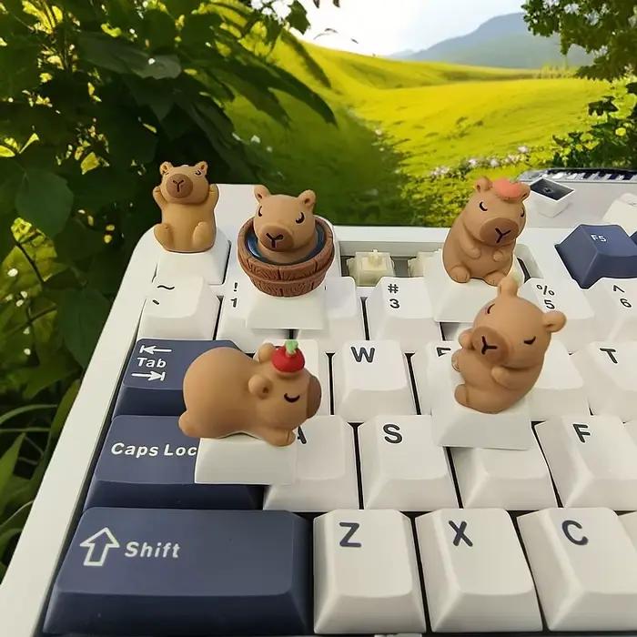 Capybara mignon Keycap dessin animé Animal poupée personnalisé Keycaps pour clavier mécanique casquettes Kawaii Artisan