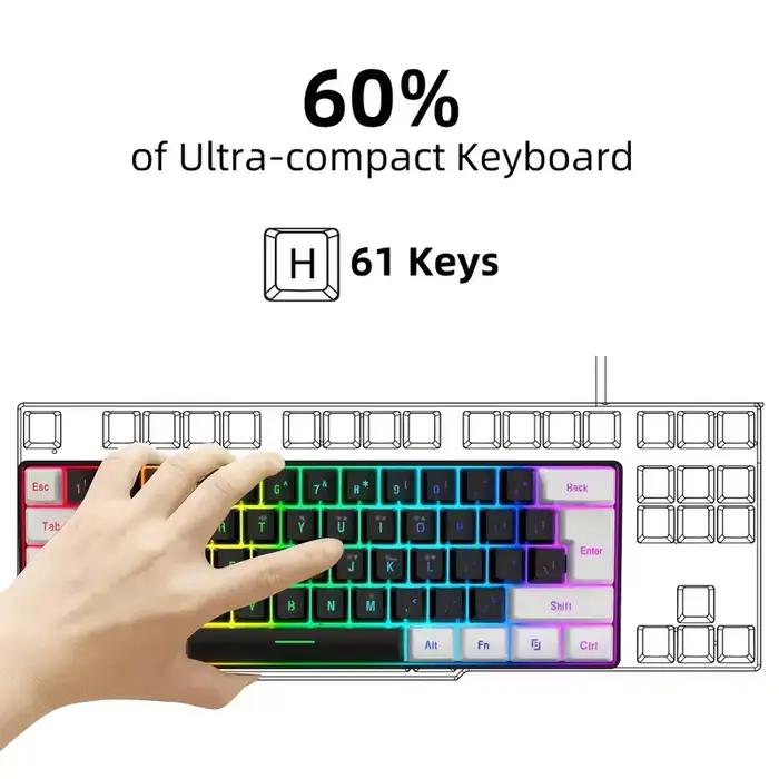 Mini ensemble clavier et souris filaires 60 % avec 61 touches