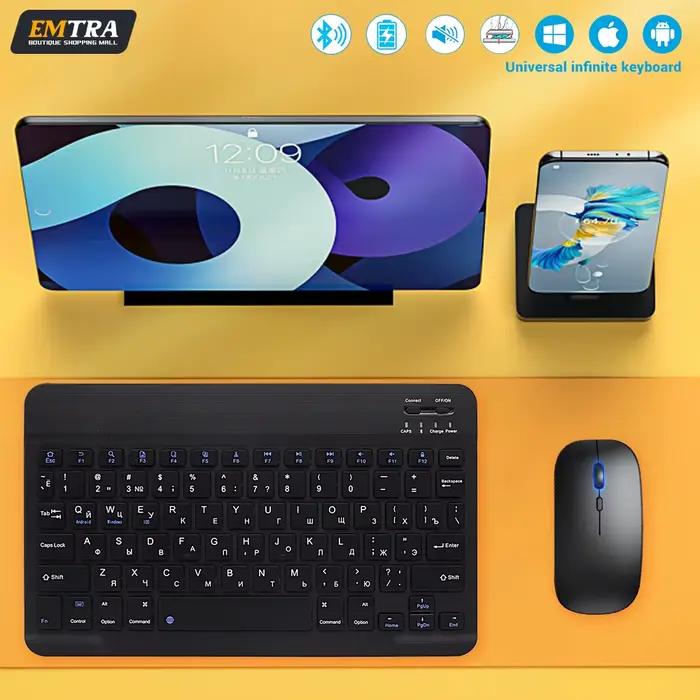 Clavier et Souris Bluetooth EMTRA Ergonomique pour Bureau à Domicile, Polyvalent, Multimédia, Compatible avec iOS, Android, Windows et Mac Occasions Spéciales