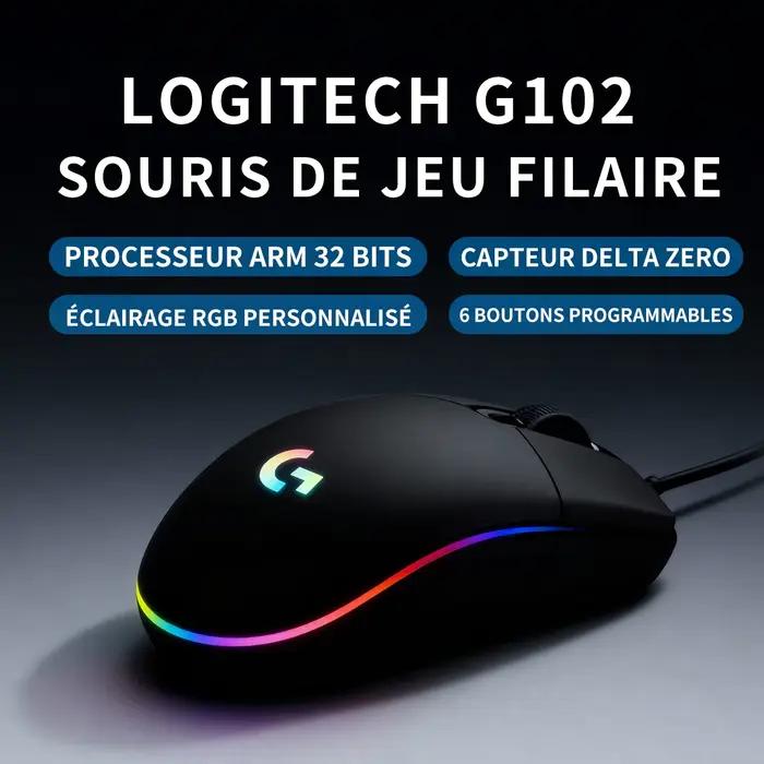 Souris de jeu Logitech G102 Lightsync avec temps de réponse de 1 ms pour les joueurs d'e-sport