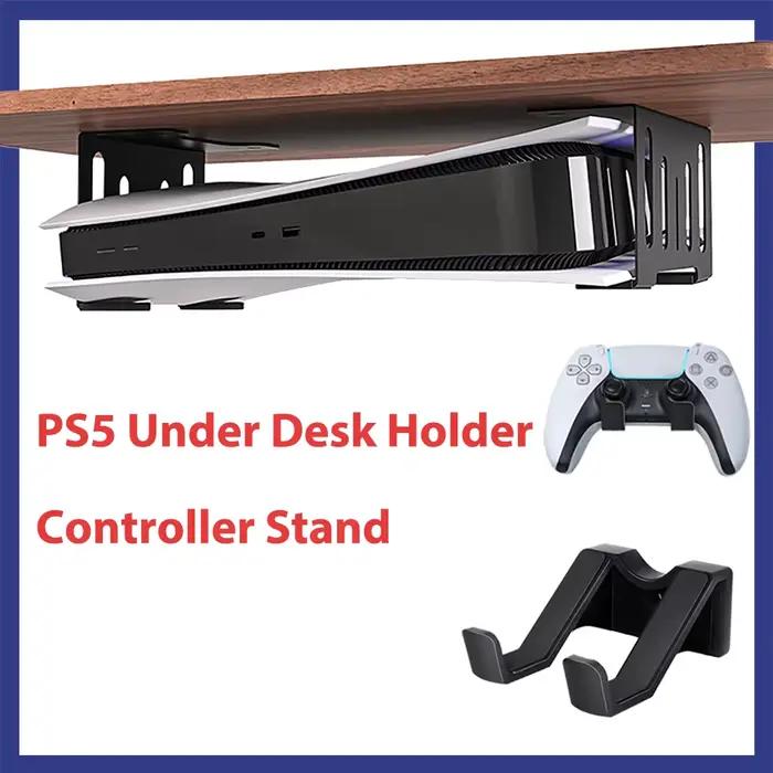 Support de console PS5 en métal pour installation horizontale sous le bureau avec support mural en plastique ABS durable et coussinets en silicone pour protection