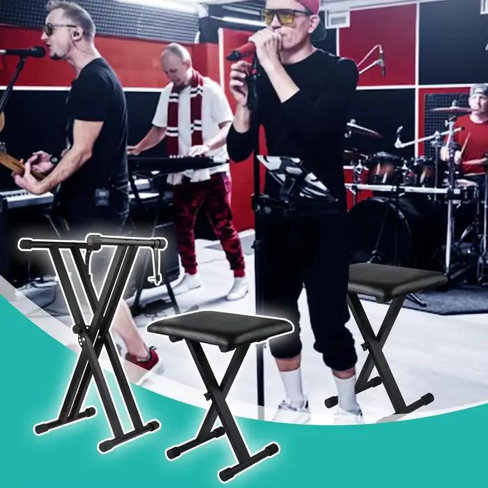 Support de clavier et banc réglable en Double-X avec sangles de verrouillage pour pianos numériques et musiciens en déplacement