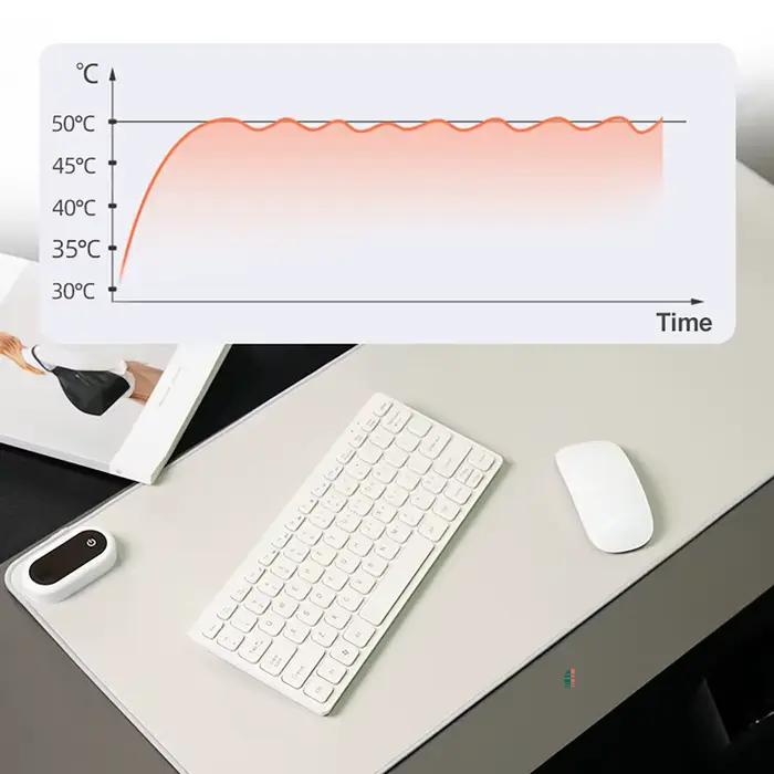 Tapis de Souris Chauffant Électrique 90x36cm avec 5 Vitesses de Chaleur Personnalisable Blanc Bleu Marine Café Kaki Marron Orange Pour Travail et Loisirs