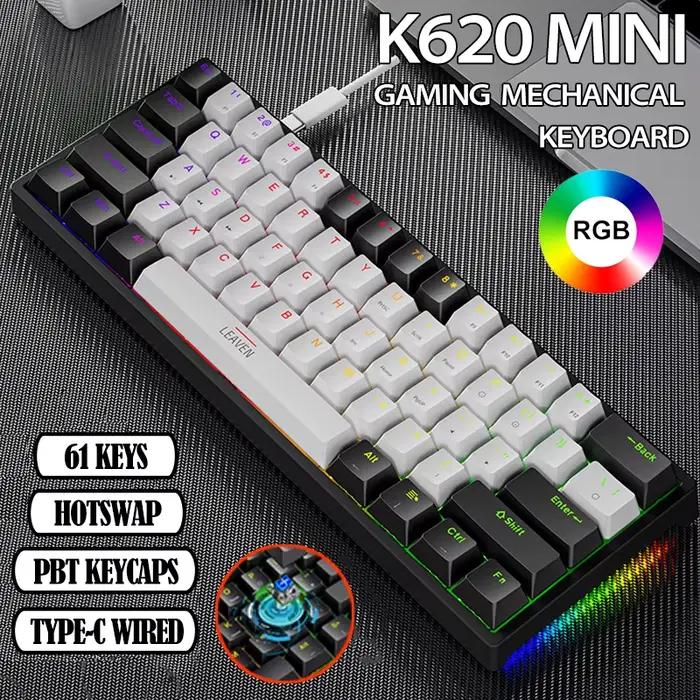 Clavier mécanique 61 touches K620 Mini Gaming Hotswap RGB filaire PBT pour bureau et jeu occasions spéciales