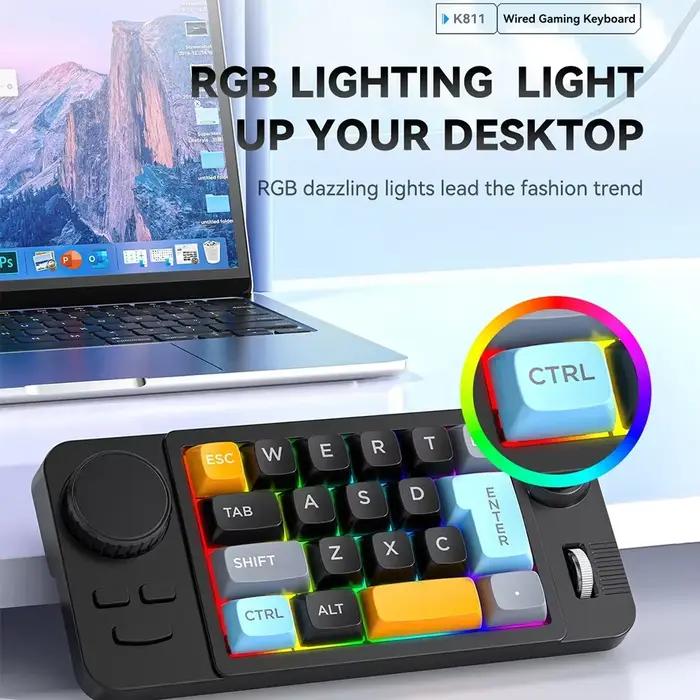 K811 19 touches Macro programmation clavier de jeu filaire d'échange à chaud avec contrôle du Volume rotatif rvb