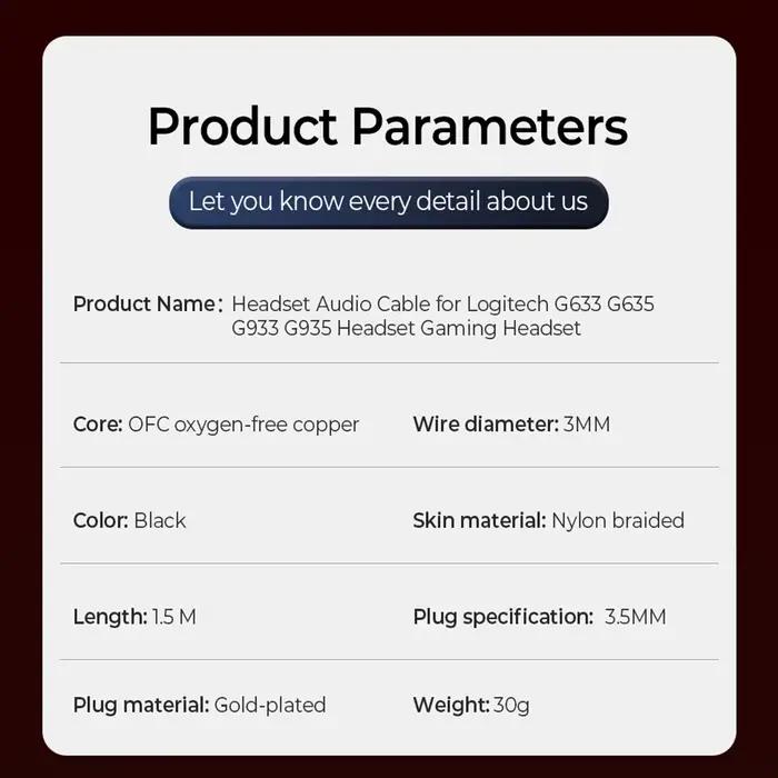 Câble de remplacement pour casque de jeu Logitech G933 G933S G633 G633S G635 G935 avec micro intégré et contrôle du volume