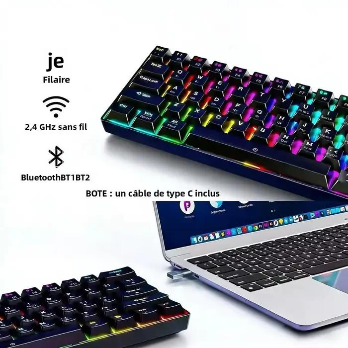 Clavier sans fil mécanique 61 touches avec interrupteurs à commutation à chaud