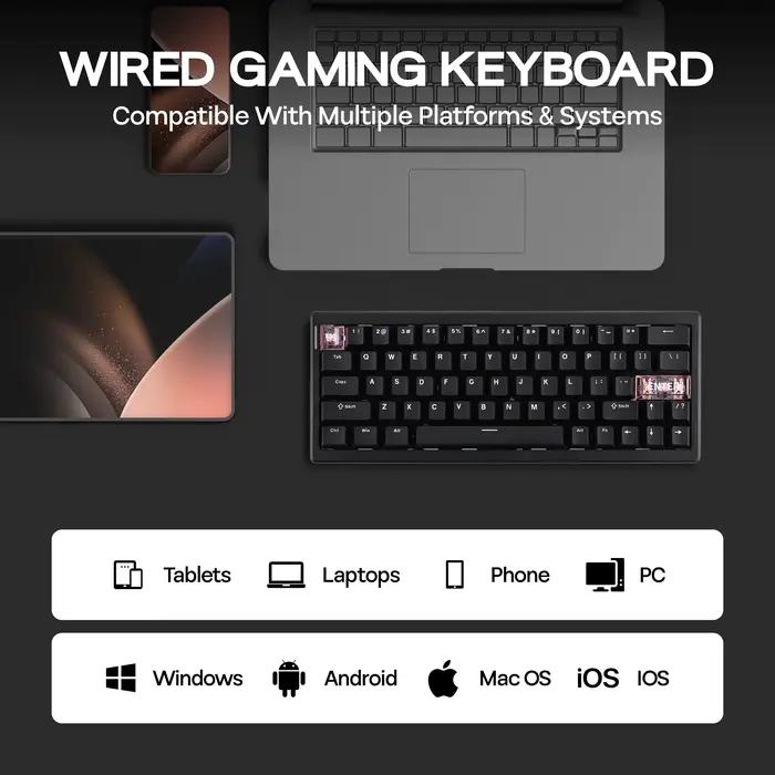 CIDOO C60 HE clavier de jeu filaire à disposition compacte à 63 touches avec interrupteur magnétique à effet Hall rétro-éclairage rvb taux d'orientation 8K