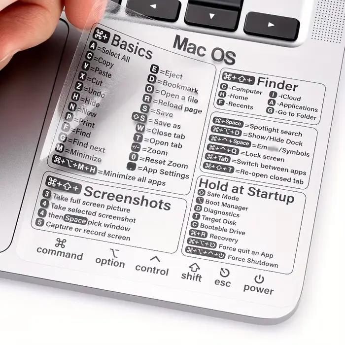 Autocollants de raccourcis Q pour clavier MacBook Pro/Air - Transparent/Noir