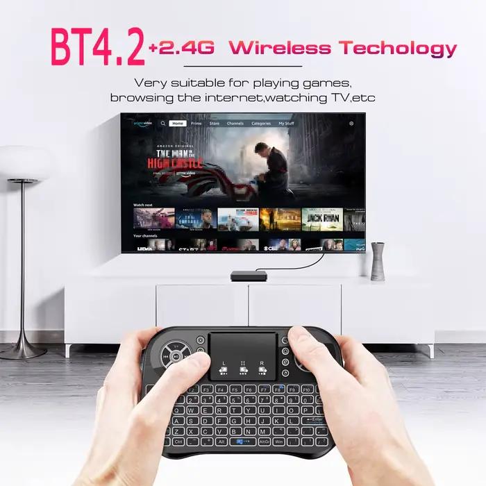 I10 i8 Mini clavier sans fil double Mode BT4.2 2.4G Air Mouse rétro-éclairé 7 couleurs pavé tactile pour Android TV Box Stick PC Pad projecteur