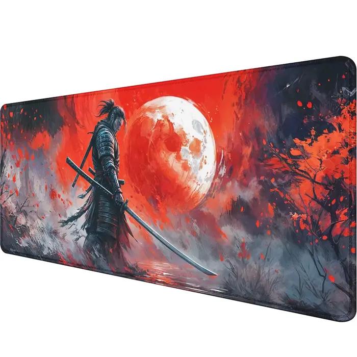Tapis de souris antidérapant avec motif de guerrier samouraï