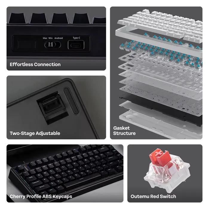 Clavier de jeu filaire AULA F75 75% ANSI US Layout Gasket Hot Swappable ABS Keycap RGB avec bouton